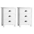 Artiss Bedside Table 3 Drawer Vintage White 2 Pack