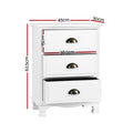 Artiss Bedside Table 3 Drawer Vintage White 2 Pack