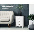 Artiss Bedside Table 3 Drawer Vintage White 2 Pack