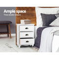 Artiss Bedside Table 3 Drawer Vintage White 2 Pack