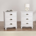 Artiss Bedside Table 3 Drawer Vintage White 2 Pack