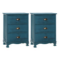 Artiss Bedside Table 3 Drawer Vintage Thyme Blue 2 Pack