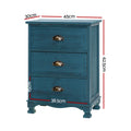 Artiss Bedside Table 3 Drawer Vintage Thyme Blue 2 Pack