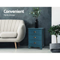 Artiss Bedside Table 3 Drawer Vintage Thyme Blue 2 Pack