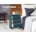 Artiss Bedside Table 3 Drawer Vintage Thyme Blue 2 Pack