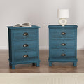 Artiss Bedside Table 3 Drawer Vintage Thyme Blue 2 Pack