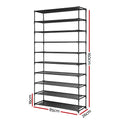 Artiss Shoe Rack 10-Tier 50 Pairs Stackable Cabinet Black