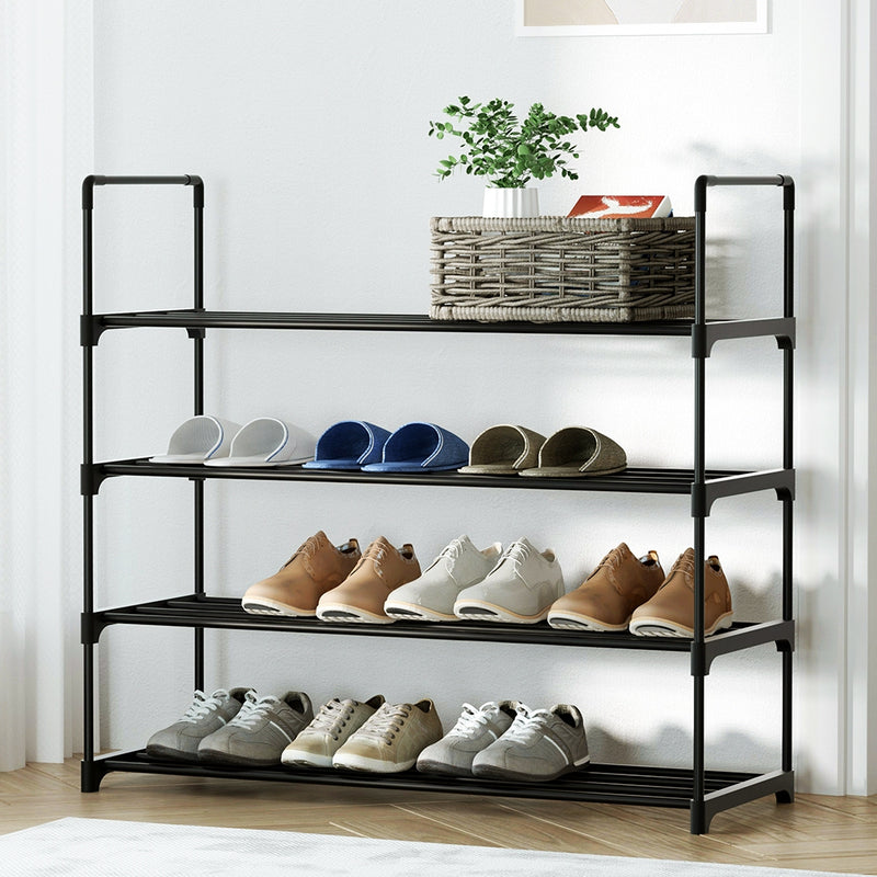 Artiss Shoe Rack 4-Tier 16 Pairs Stackable Black Storage