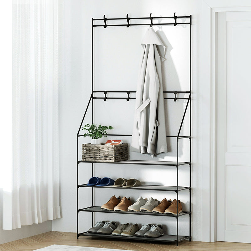 Artiss Shoe Rack Hall Tree 16 Pairs Black Metal