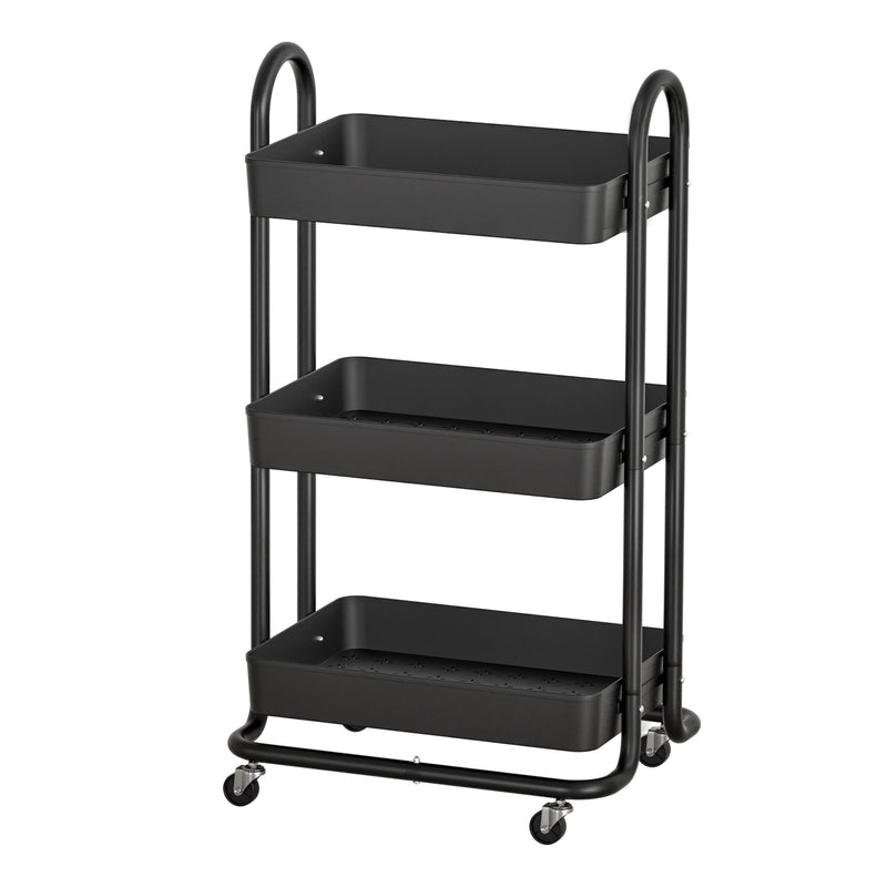 Artiss 3 Tier Kitchen Storage Trolley Cart Shelf Organiser Wheels Black