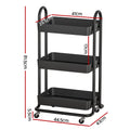 Artiss 3 Tier Kitchen Storage Trolley Cart Shelf Organiser Wheels Black