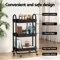 Artiss 3 Tier Kitchen Storage Trolley Cart Shelf Organiser Wheels Black