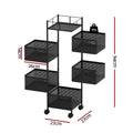 Artiss 5 Tier Storage Trolley Kitchen Cart Black Metal Rack