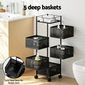 Artiss 5 Tier Storage Trolley Kitchen Cart Black Metal Rack