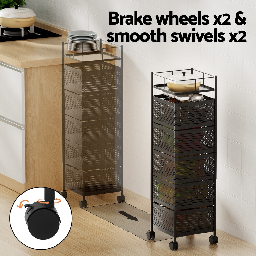 Artiss Storage Trolley Kitchen Cart 5 Tiers Storage Rack Black