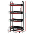 Artiss 4 Tier Storage Trolley Kitchen Cart Black