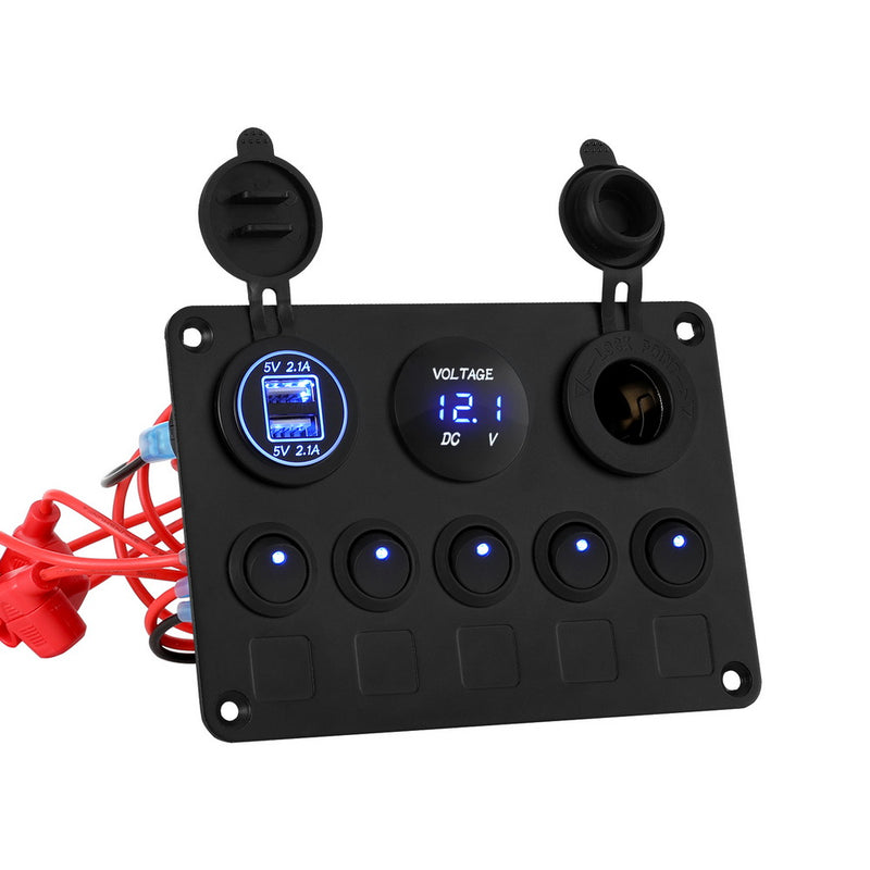 Giantz 5 Gang 12V Switch Panel Car Boat Marine USB LED Rocker