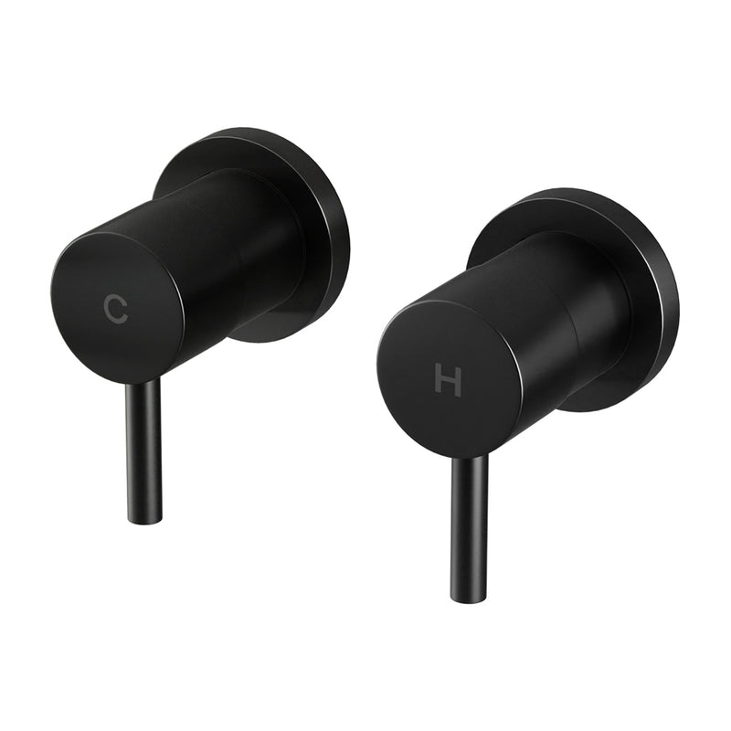 Cefito Basin Twin Tap Wall Round Brass Black Faucet Shower