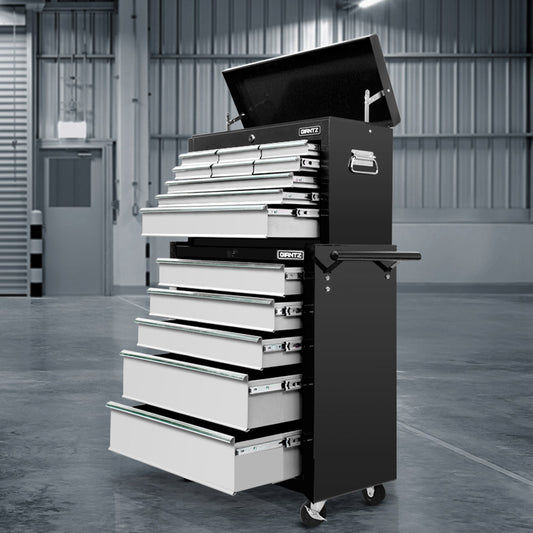 Giantz 14 Drawer Tool Box Cabinet Trolley Grey Garage Storage