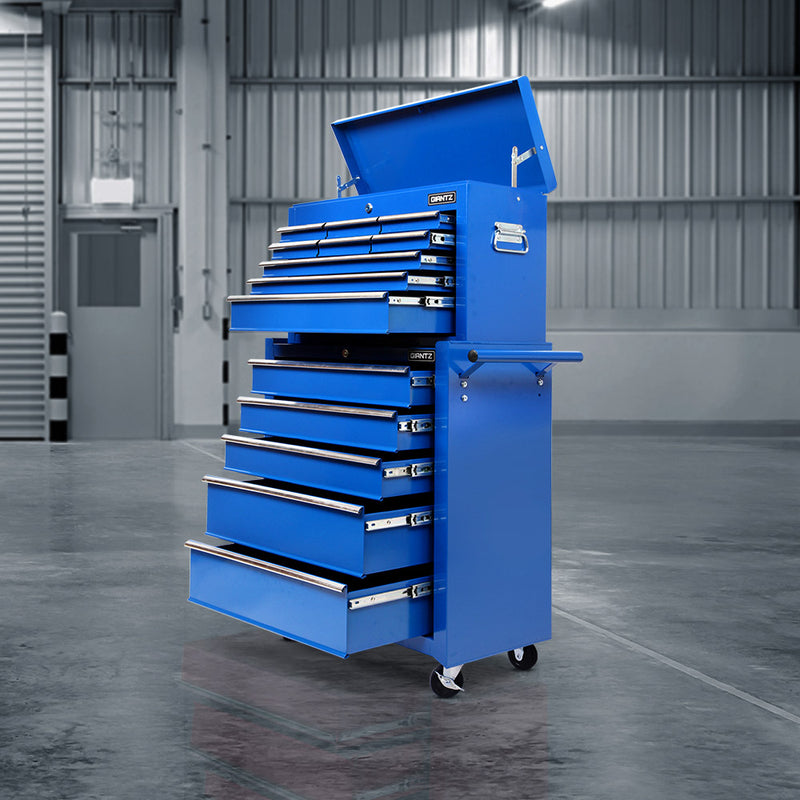 Giantz 14 Drawer Tool Box Trolley Cabinet Garage Storage Blue