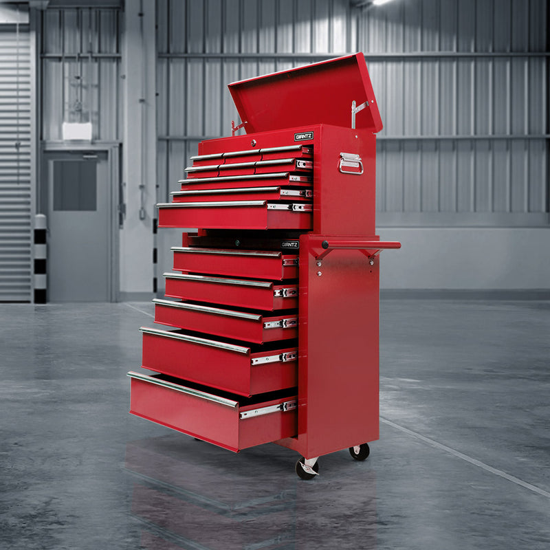 Giantz 14 Drawer Tool Box Cabinet Trolley Red Mechanic Storage