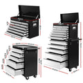 Giantz 15 Drawer Tool Chest Trolley Toolbox Storage Black Grey