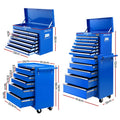 Giantz 15 Drawer Tool Chest Trolley Toolbox Blue Storage