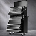 Giantz 16 Drawer Tool Box Cabinet Trolley Garage Storage Black