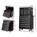 Giantz 16 Drawer Tool Box Cabinet Trolley Garage Storage Black