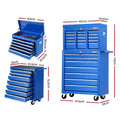 Giantz 16 Drawer Tool Chest Trolley Blue Garage Storage Cabinet