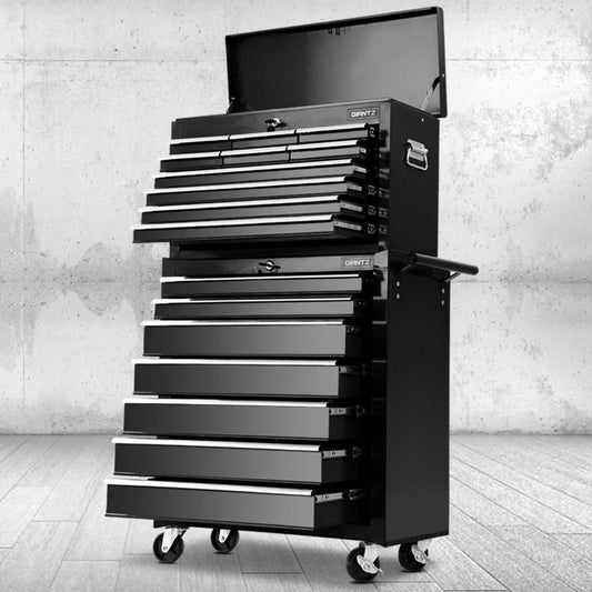 Giantz 17 Drawer Tool Box Cabinet Trolley Chest Garage Storage Black