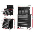 Giantz 17 Drawer Tool Box Cabinet Trolley Chest Garage Storage Black