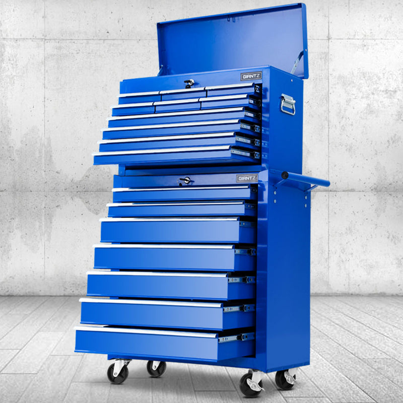 Giantz 17 Drawer Tool Box Cabinet Trolley Chest Garage Storage Blue