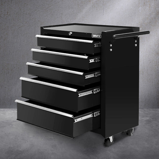 Giantz 5 Drawer Tool Box Trolley Chest Garage Storage Black