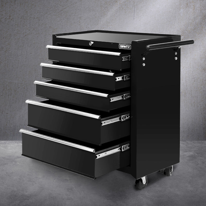 Giantz 5 Drawer Tool Box Trolley Chest Garage Storage Black