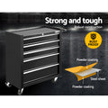 Giantz 5 Drawer Tool Box Trolley Chest Garage Storage Black
