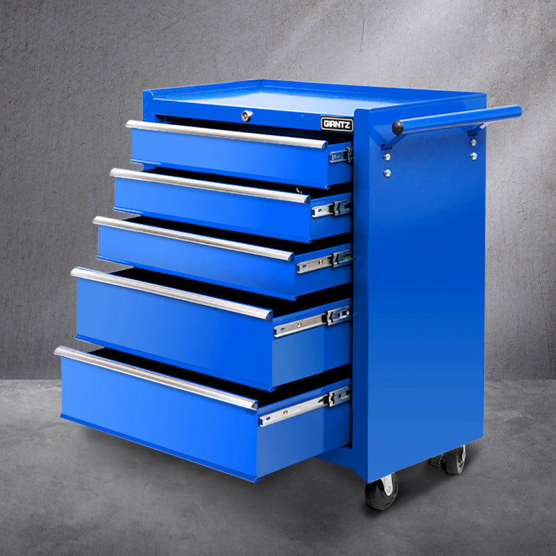Giantz 5 Drawer Tool Box Cabinet Trolley Chest Storage Blue
