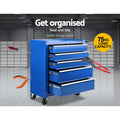 Giantz 5 Drawer Tool Box Cabinet Trolley Chest Storage Blue