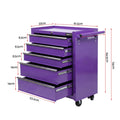 Giantz 5 Drawer Tool Chest Trolley Cabinet Toolbox Heavy Duty Garage Storage Organiser Purple