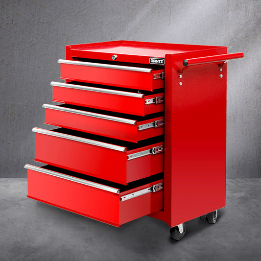 Giantz 5 Drawer Tool Box Cabinet Trolley Red Garage Storage