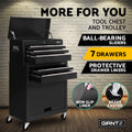 Giantz 7 Drawer Tool Box Cabinet Chest Trolley Garage Storage Black