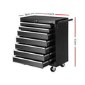 Giantz 7 Drawer Tool Box Cabinet Trolley Black Garage Storage