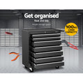 Giantz 7 Drawer Tool Box Cabinet Trolley Black Garage Storage