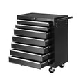Giantz 7 Drawer Tool Box Cabinet Trolley Black Garage Storage