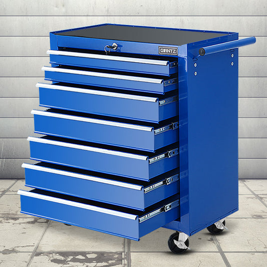 Giantz 7 Drawer Tool Box Cabinet Trolley Storage Blue Garage