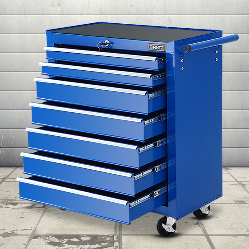 Giantz 7 Drawer Tool Box Cabinet Trolley Storage Blue Garage