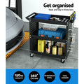 Giantz 3-Tier Tool Cart Storage Trolley Workshop Pegboard Black