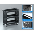 Giantz 3-Tier Tool Cart Storage Trolley Workshop Pegboard Black