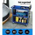Giantz 3-Tier Tool Cart Trolley Workshop Garage Storage Blue