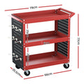 Giantz 3-Tier Tool Cart Storage Trolley Red Pegboard Hooks